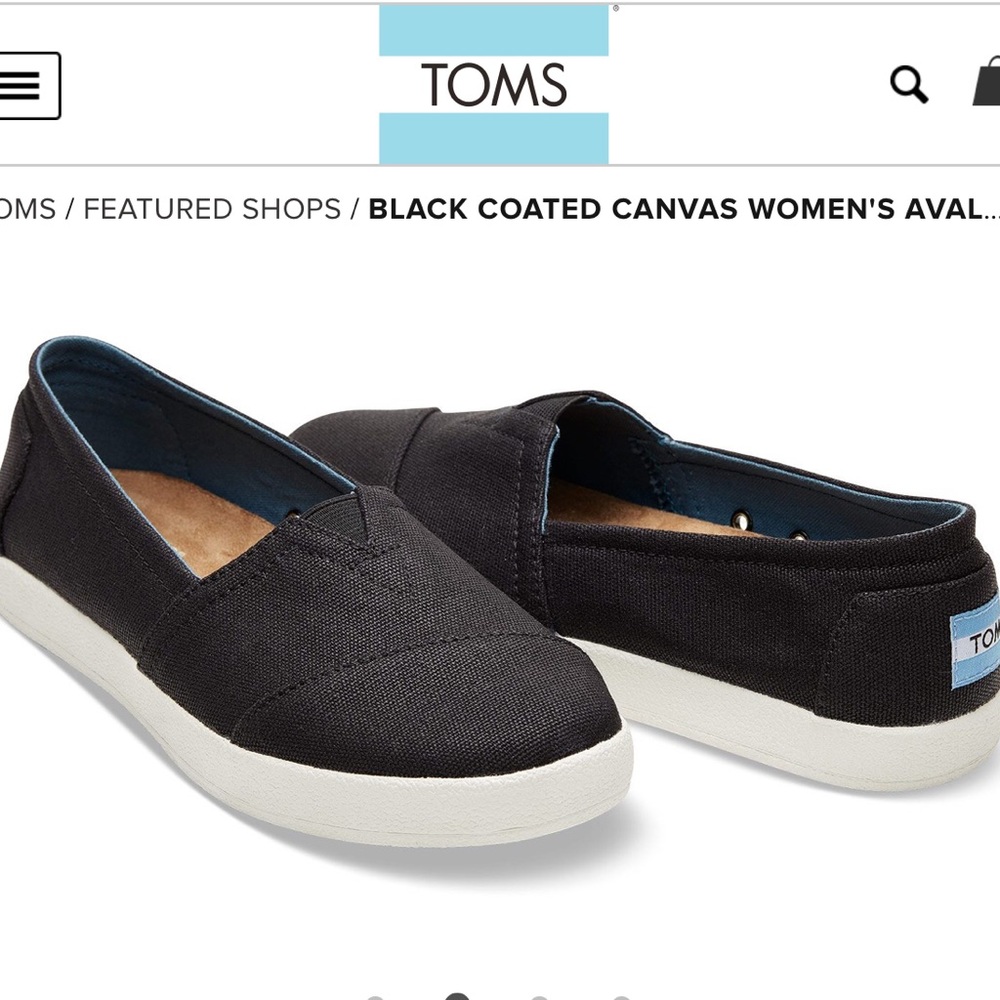Toms Avalon Sneaker - Black Coated Canvas - Size 6